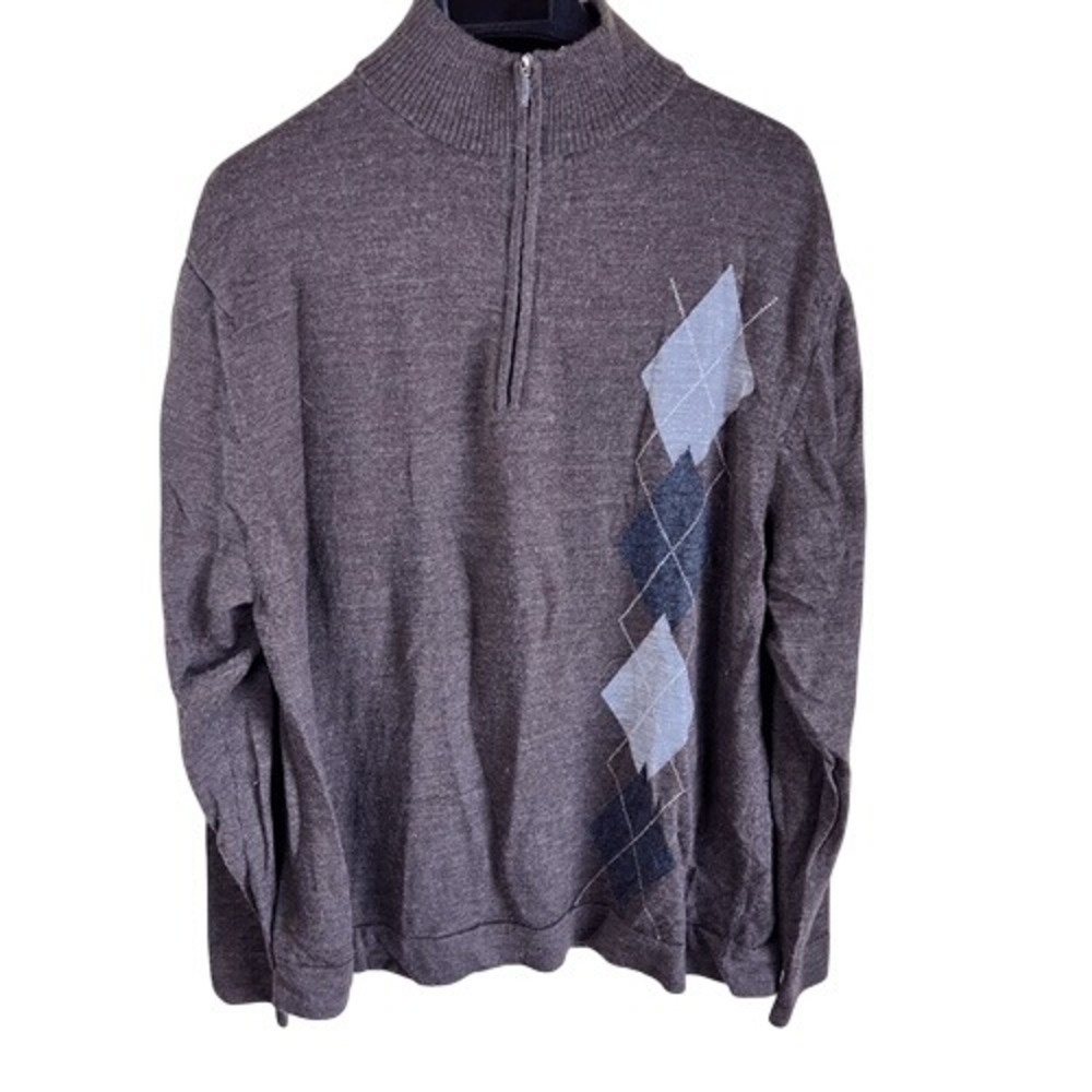 Mario Gilberti Mens Merino Wool Made in Italy Argyle 1/2 Zip Grandpa Size Large